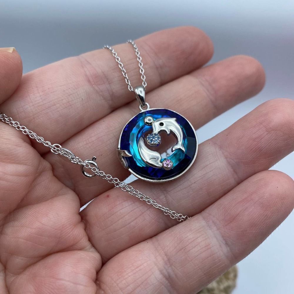 Sterling Silver Dolphin Crystal Necklace